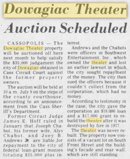 Dowagiac Theatre - June 2 1982 (newer photo)